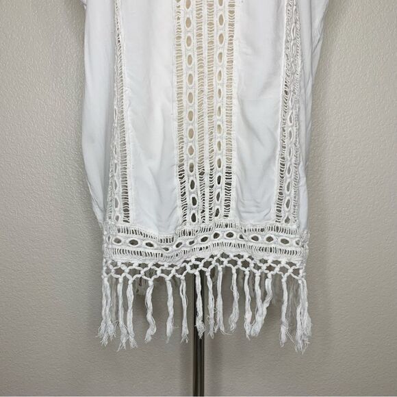 Boho Me White Eyelet Crochet Fringe CoverUp - Picture 4 of 13